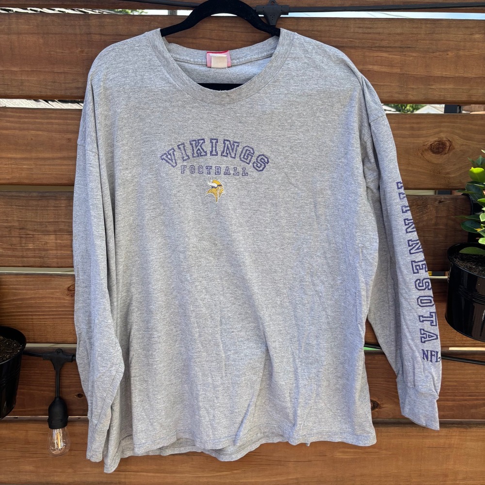 NFL Minnesota Vikings Shirt Mens XL Gray Excellent Long Sleeve Graphic Tee